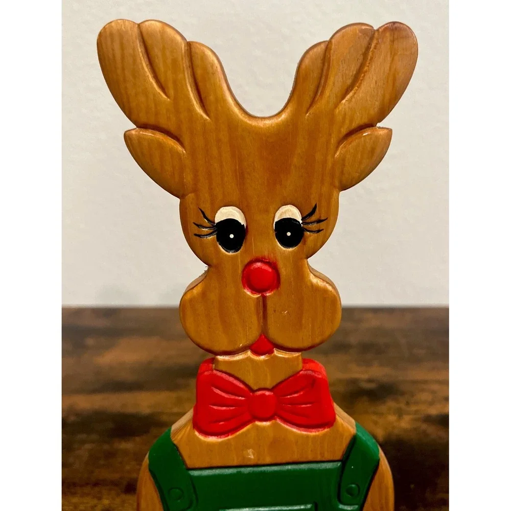 Vintage Country Christmas Wood Shelf Sitter‎ Rudolph Reindeer Hand Painted